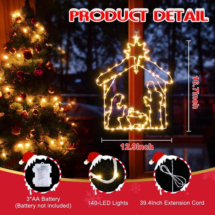 Aship Christmas Decorations, 8 Modes Lighted Nativity Christmas Window Silhouette Lights for Christmas Window Decor Indoor, Nativity Scene Christmas Window Lights with Timer Function, Warm White