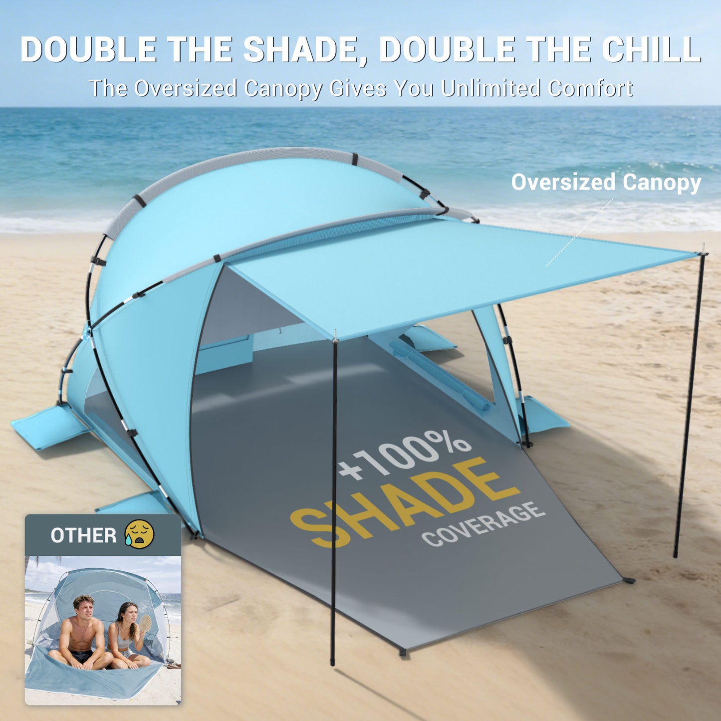Aship Beach Tent for 6-7 Person, UPF 50+ Sun Shelter with 360° Ventilation & Large Canopy, Easy Setup Waterproof & Portable Tent for Beach Adventures