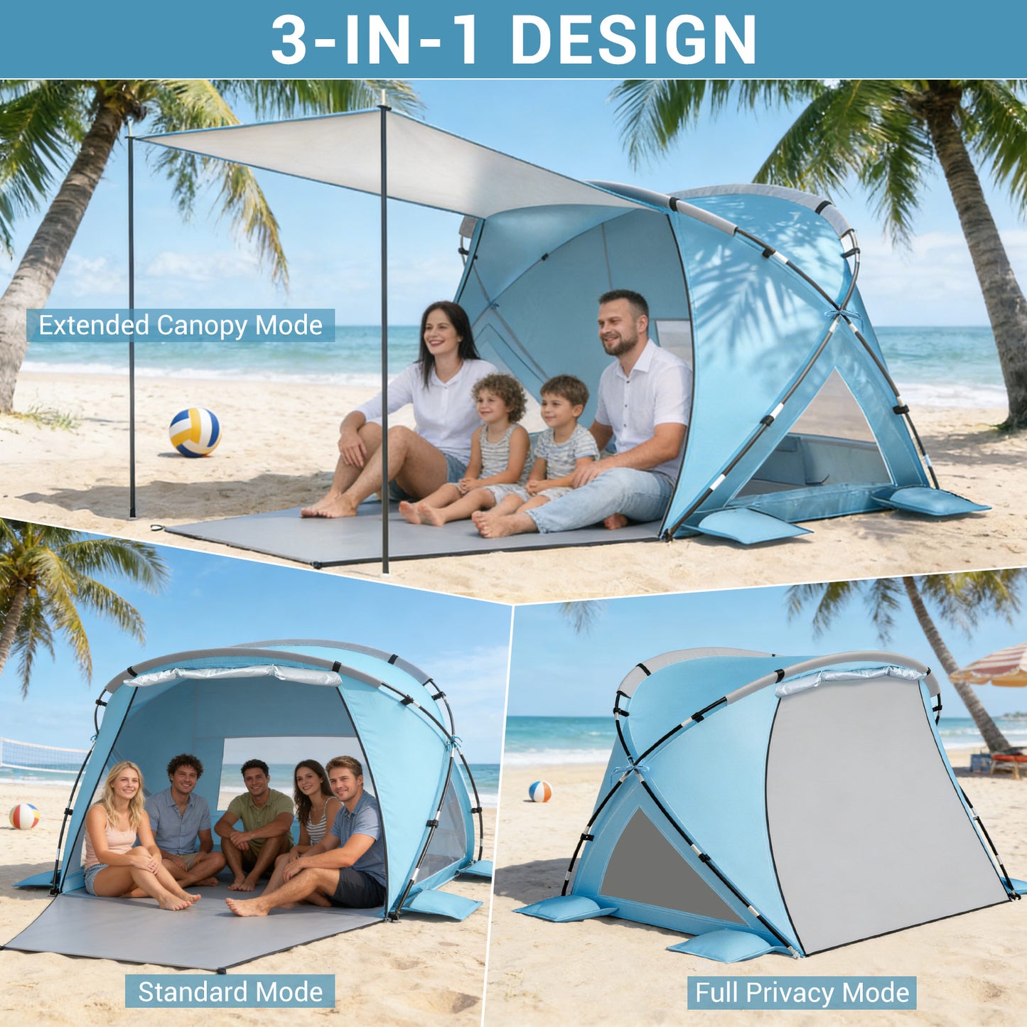 Aship Beach Tent for 6-7 Person, UPF 50+ Sun Shelter with 360° Ventilation & Large Canopy, Easy Setup Waterproof & Portable Tent for Beach Adventures