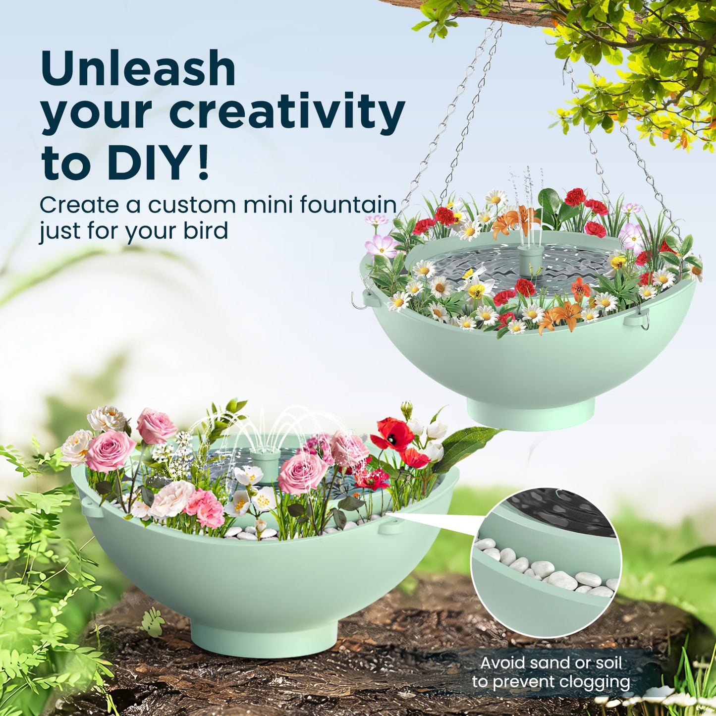 Aship Smart Bird Bath with Water Fountain, 2L Solar Bird Bath with Water Circulating Filtration & Battery Backup, 3 Fountain Modes Dry-Burning Protection Birdbath for Courtyard