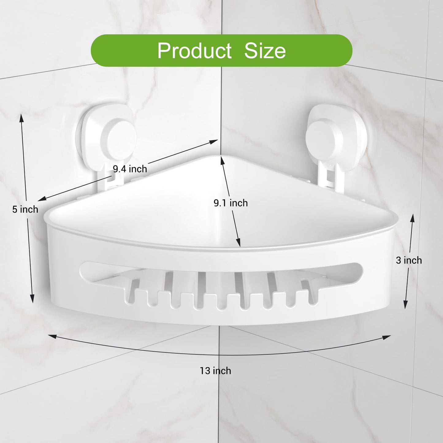 Aship Suction Cup Corner Shower Caddy, No-Drill Removable Shower Organizer with Hook Slots, 22 lbs Heavy Duty Shower Corner Caddy, Waterproof Suction Shower Shelf for Bathroom Kitchen Wall, White