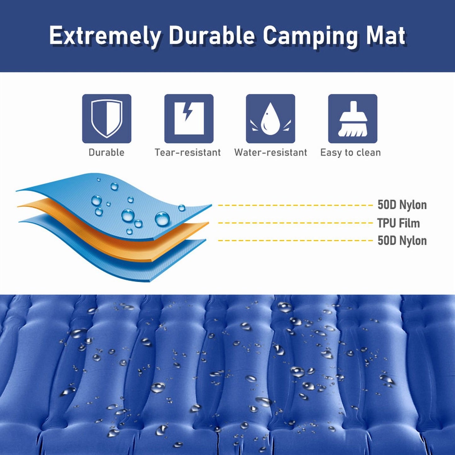 Aship 5.5" Thick Double Sleeping Pad, Inflatable Double Sleeping Mat Camping with Foot Pump & Pillow, 800 lbs Camping Mattress for Backpacking, Hiking, Traveling, Tent, 40D Nylon + TPU Coating, Blue