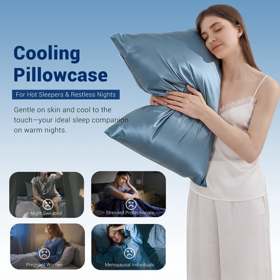 Aship Arc-Chill 3.0 Cooling Pillow Cases, Q-max >0.5 Jade-Infused Silky Pillowcase for Hair & Skin, Breathable & Moisture-Wicking, Hidden Zipper, Machine Washable, Queen 20''x30'', 2 Pack Haze Blue