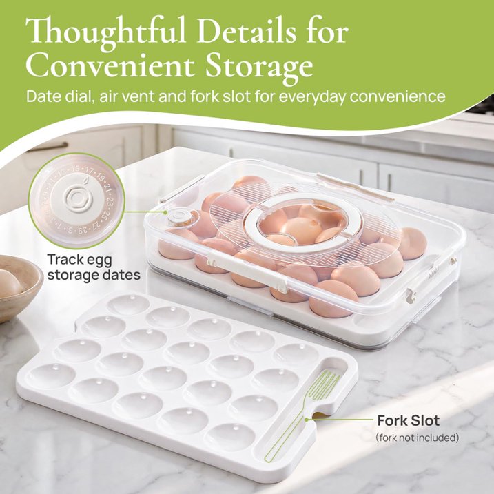 Aship Deviled Egg Containers with Lid, 2 Pack 40 Count Deviled Egg Trays with Handle, Date Dial, Air Vent & Fork Slot, Stackable Egg Holder for Fridge, Portable Carrier for Easter Thanksgiving Party