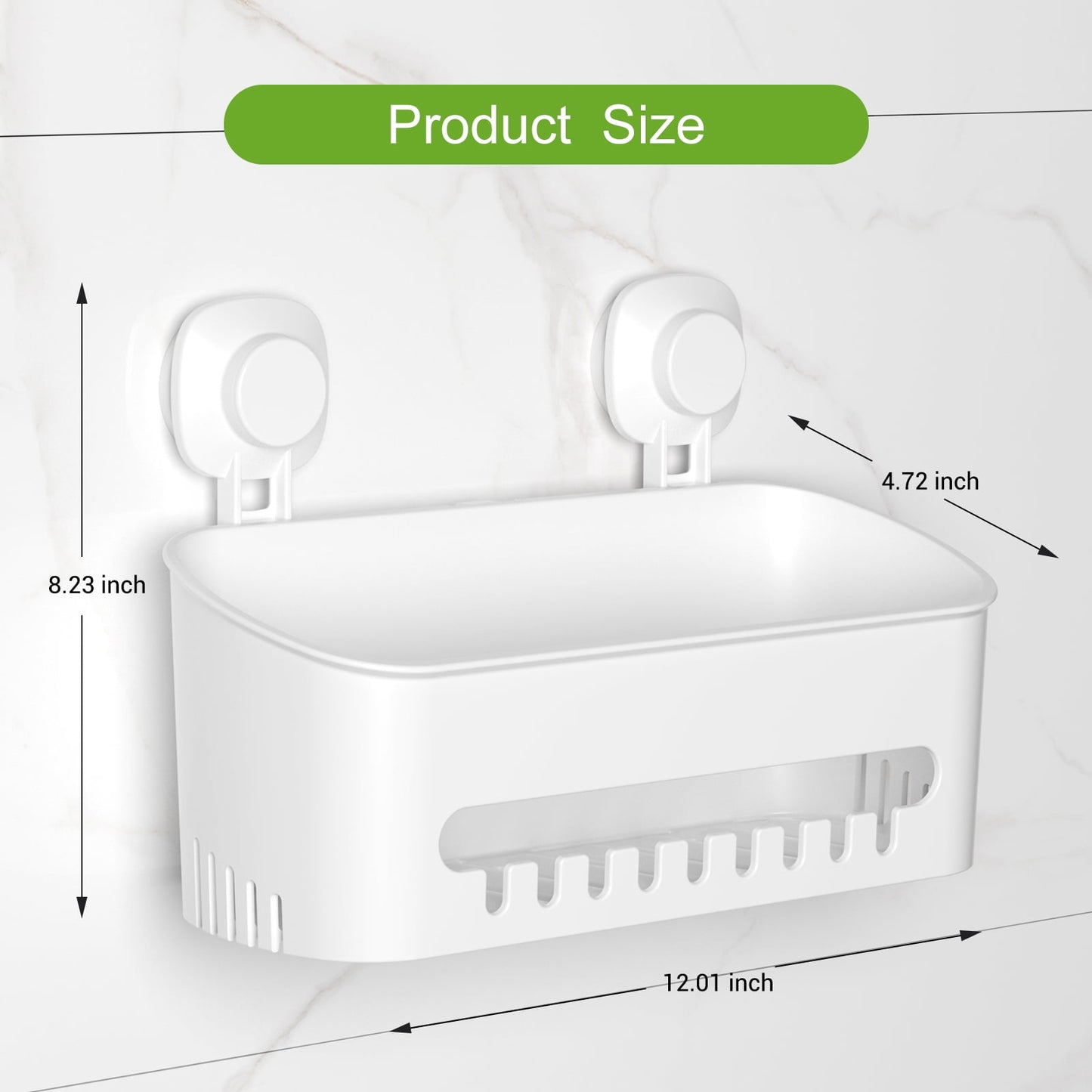 Aship Suction Cup Shower Caddy, No-Drill Removable Shower Organizer with Hook Slots, 22 lbs Heavy Duty Shower Storage, Waterproof Suction Shower Shelf for Bathroom Kitchen Wall, White
