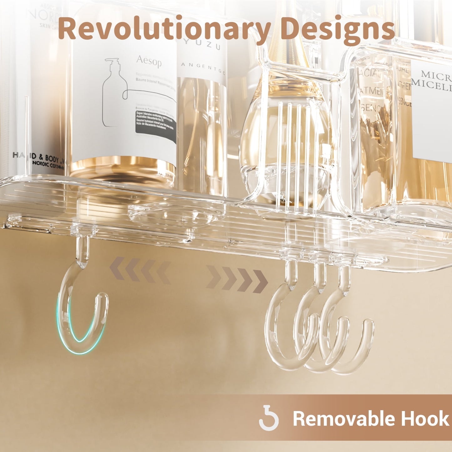 Aship Suction Cup Shower Caddy, No-Drill Removable Shower Organizer with 4 Movable Hooks & Drainage, 22lb Heavy Duty Waterproof Shower Storage for Bathroom Kitchen, Clear Suction Shower Caddy