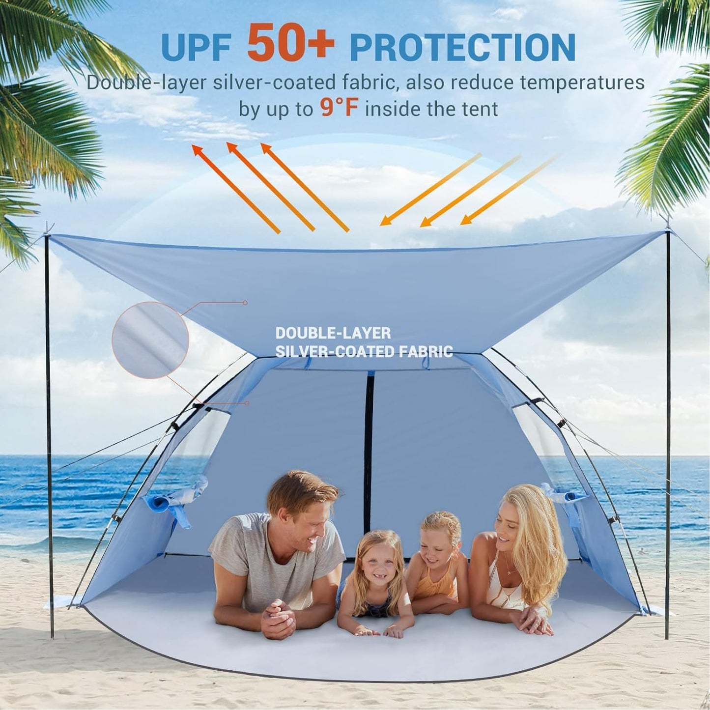Aship Beach Tent, Spacious 4-5 Person Sun Shelter with Canopy, 360° Air Circulation UPF 50+ UV Protection Waterproof Portable Lightweight Tent for Beach Dark Blue
