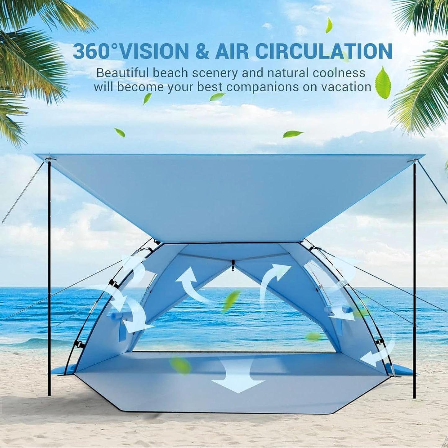 Aship Beach Tent, Spacious 4-5 Person Sun Shelter with Canopy, 360° Air Circulation UPF 50+ UV Protection Waterproof Portable Lightweight Tent for Beach Dark Blue