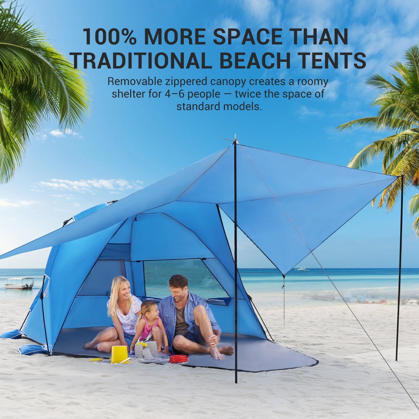 Aship Beach Tent for 5-6 Person, UPF 50+ Sun Shelter with 360° Ventilation & Large Canopy, Automated Setup Waterproof & Portable Tent for Beach Adventures