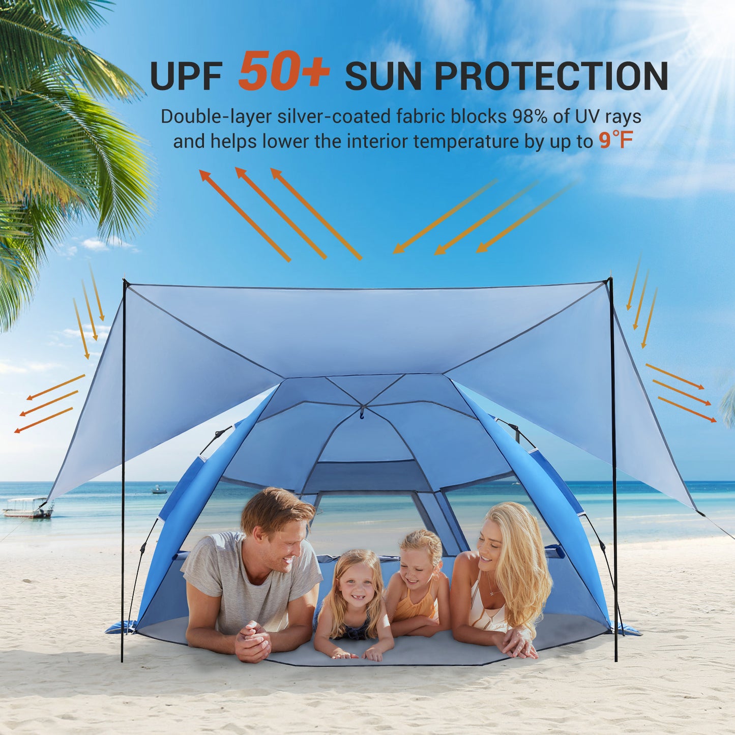 Aship Beach Tent for 5-6 Person, UPF 50+ Sun Shelter with 360° Ventilation & Large Canopy, Automated Setup Waterproof & Portable Tent for Beach Adventures