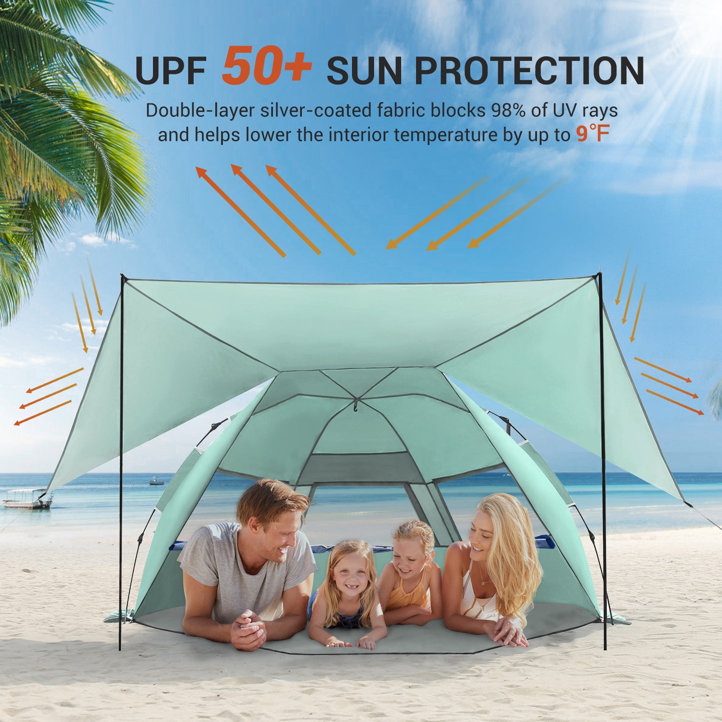 Aship Beach Tent for 5-6 Person, UPF 50+ Sun Shelter with 360° Ventilation & Large Canopy, Automated Setup Waterproof & Portable Tent for Beach Adventures