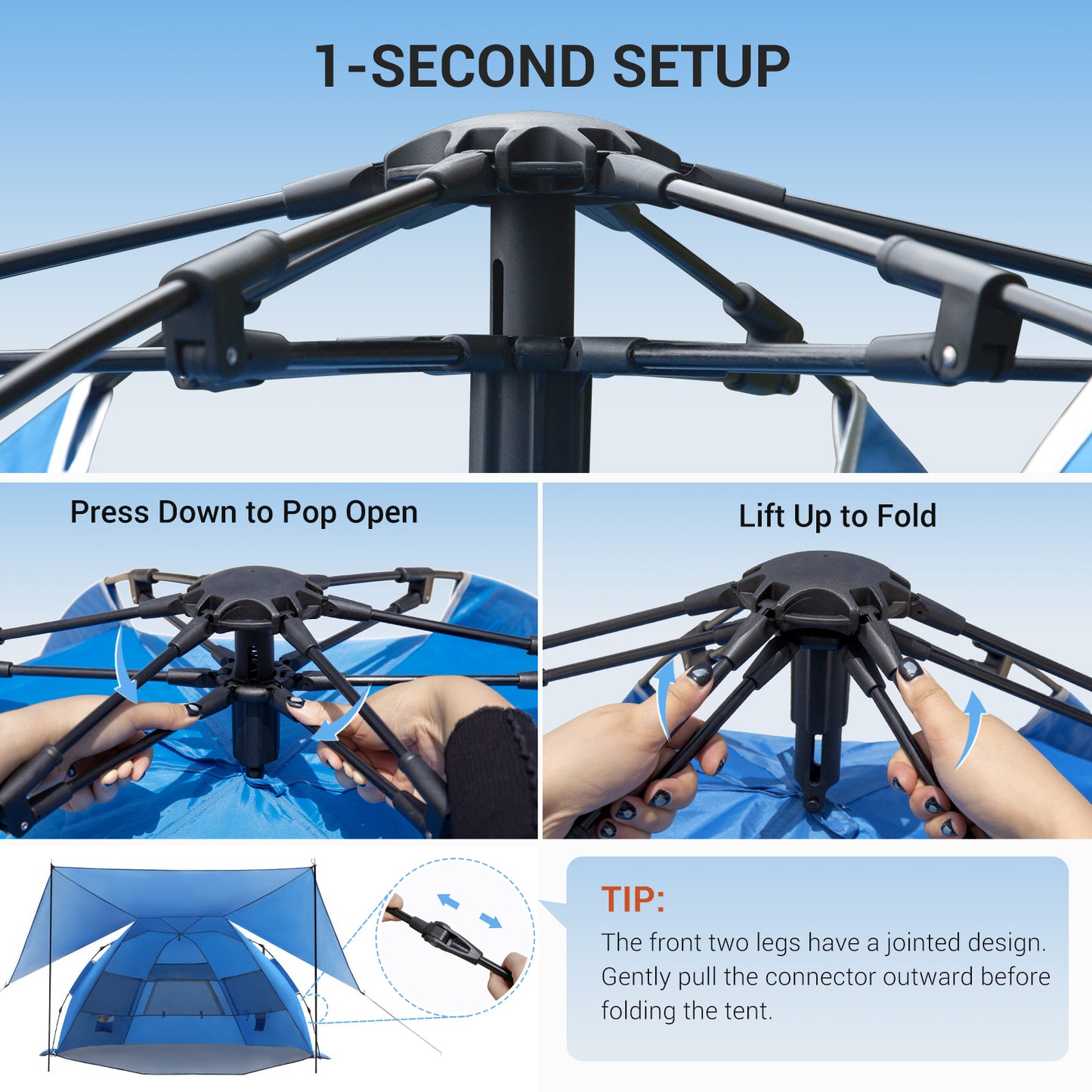 Aship Beach Tent for 5-6 Person, UPF 50+ Sun Shelter with 360° Ventilation & Large Canopy, Automated Setup Waterproof & Portable Tent for Beach Adventures