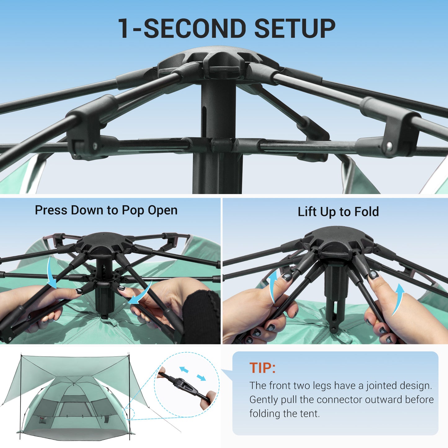 Aship Beach Tent for 5-6 Person, UPF 50+ Sun Shelter with 360° Ventilation & Large Canopy, Automated Setup Waterproof & Portable Tent for Beach Adventures