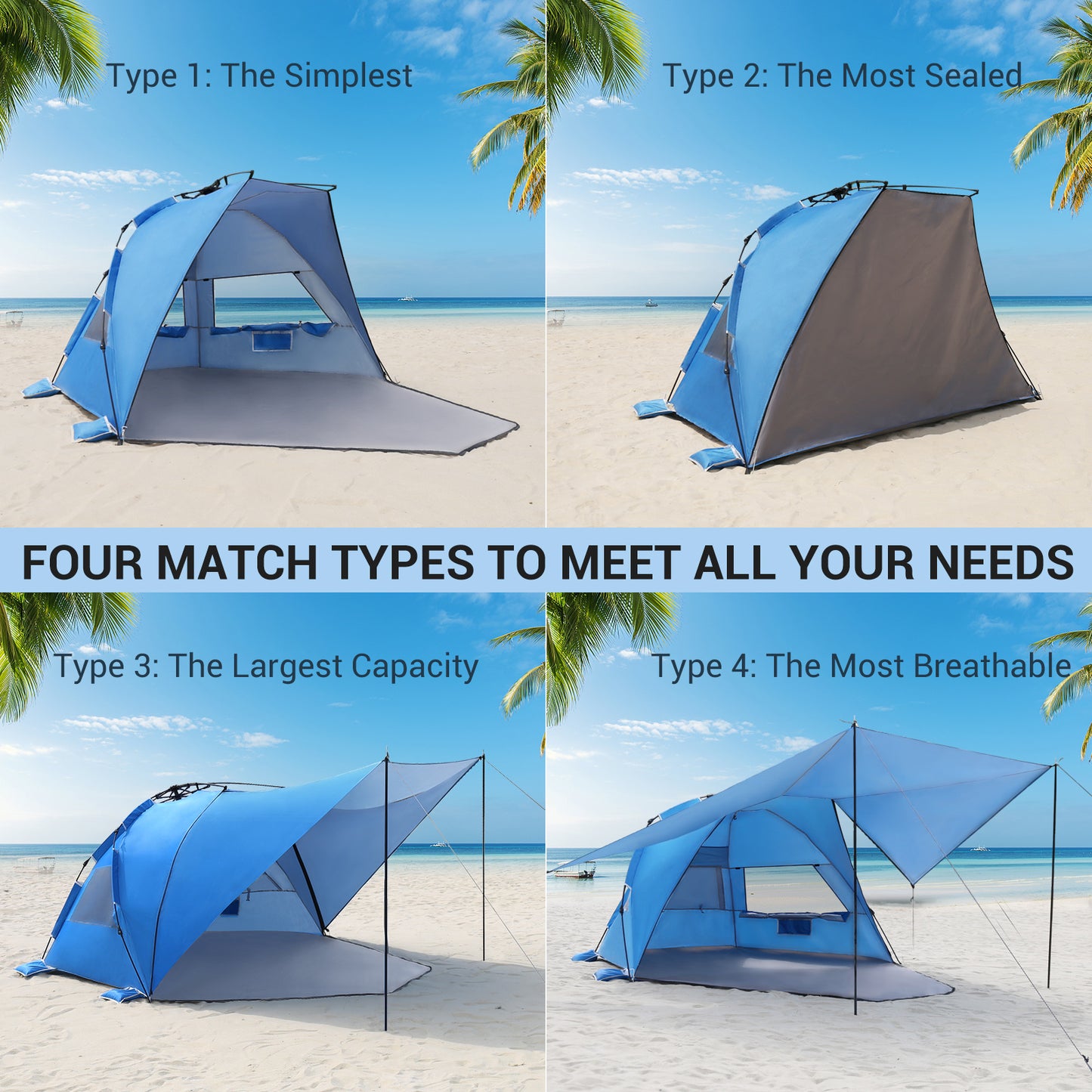 Aship Beach Tent for 5-6 Person, UPF 50+ Sun Shelter with 360° Ventilation & Large Canopy, Automated Setup Waterproof & Portable Tent for Beach Adventures