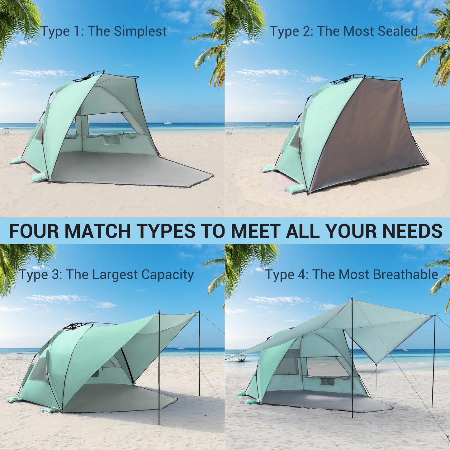Aship Beach Tent for 5-6 Person, UPF 50+ Sun Shelter with 360° Ventilation & Large Canopy, Automated Setup Waterproof & Portable Tent for Beach Adventures