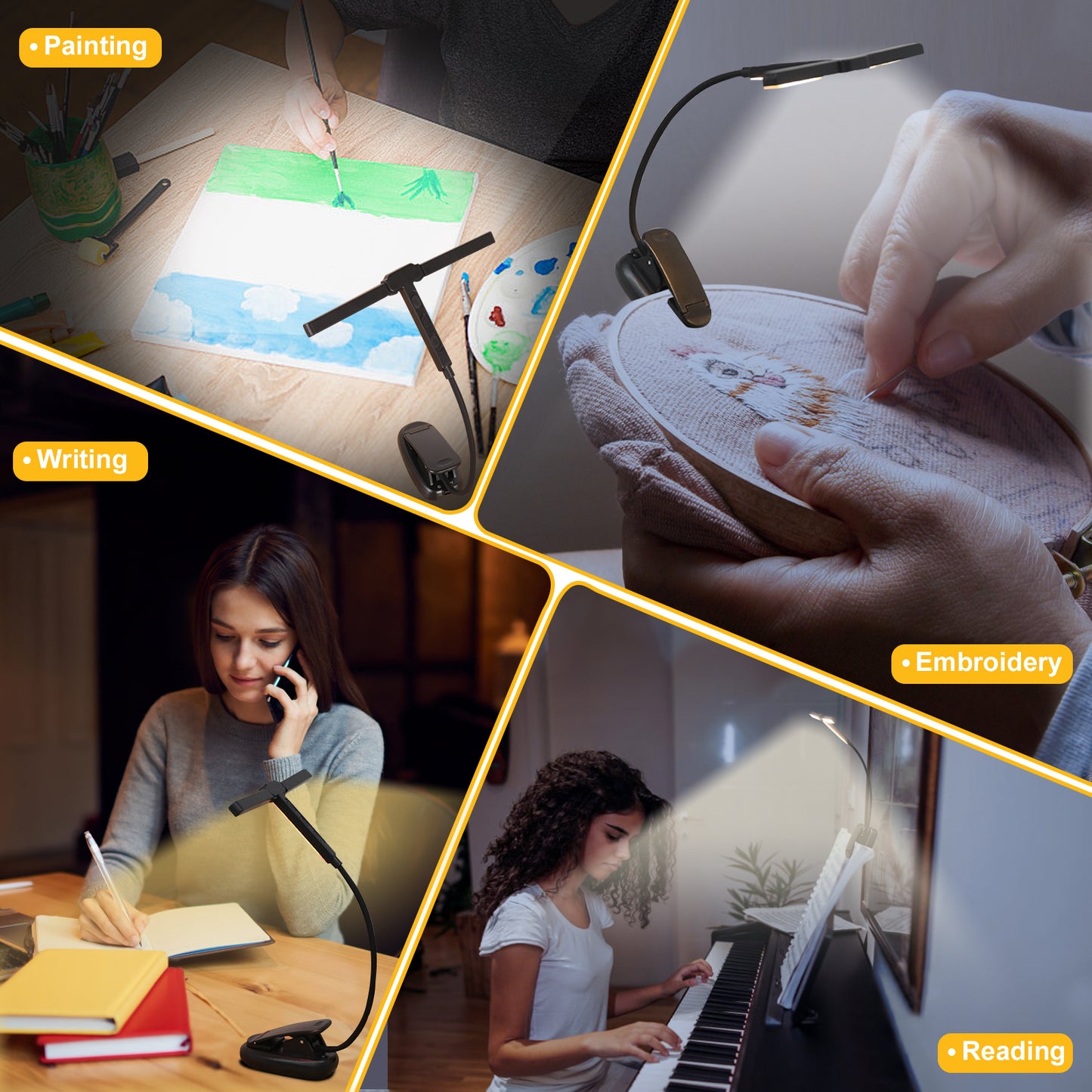 Aship Tri-Head Adjustable Book Light,3 Colors 12 Brightness Levels Clip on Reading Book,Eye-Care Clip on Reading Light Up to 100 Hrs,Perfect Little Book Light for Readers & Kids