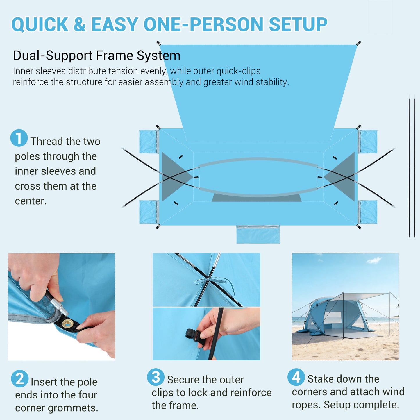 Aship Beach Tent for 6-7 Person, UPF 50+ Sun Shelter with 360° Ventilation & Large Canopy, Easy Setup Waterproof & Portable Tent for Beach Adventures