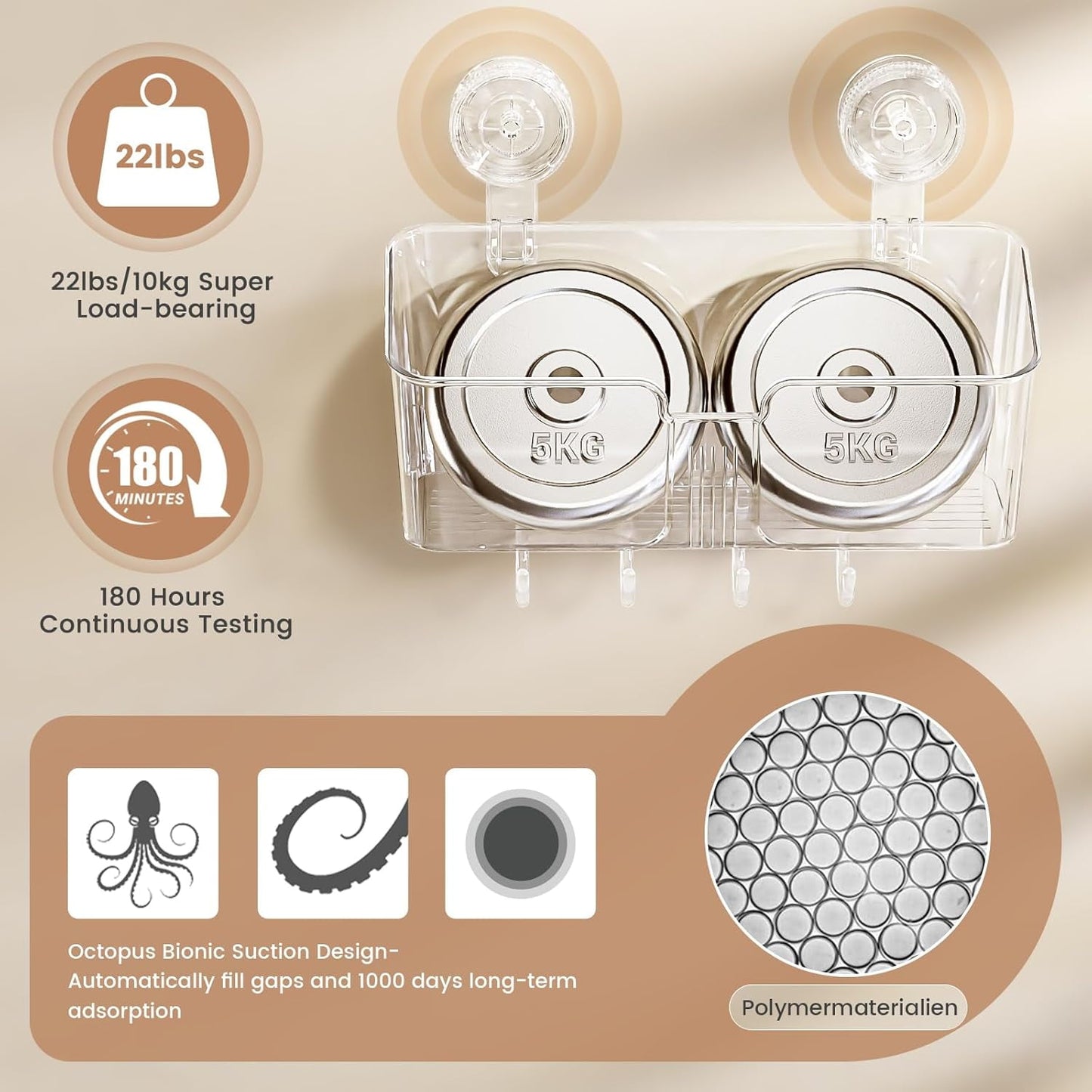 Aship Shower Caddy Set, No-Drill Removable Shower Organizer with Soap Dish & 2 Suction Hooks, 22lb Heavy Duty Waterproof Suction Cup Shower Caddy for Bathroom Kitchen Dresser, Clear, 4 Pack Combo