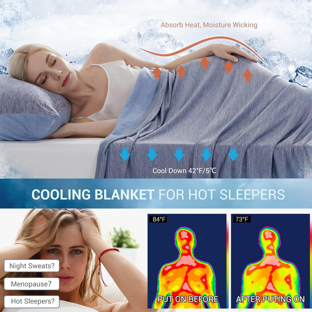 Aship Cooling Blanket Queen 79"X86" Gray, Summer Blanket Q-MAX>0.5 Arc-Chill Bed Blanket Breathable Double-Sided Cool Blanket for Beds Sofa Travel