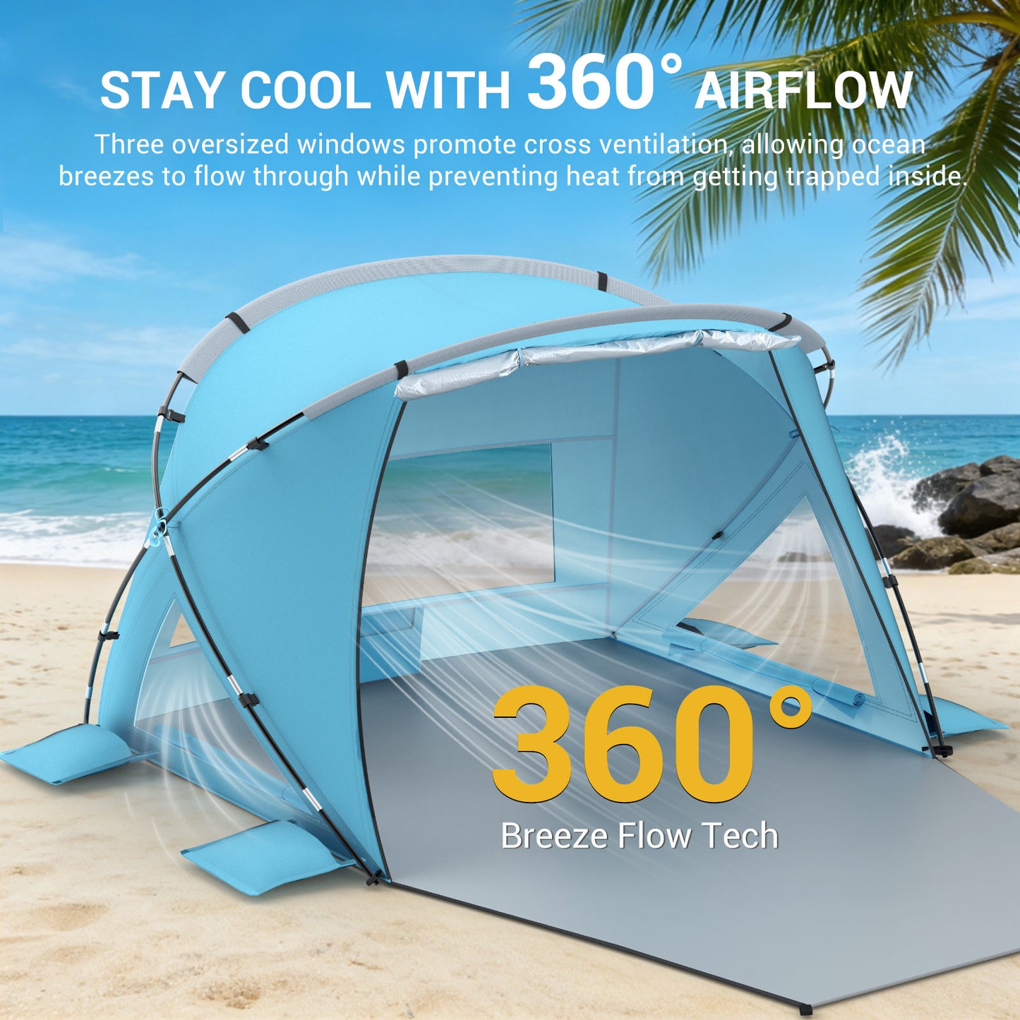 Aship Beach Tent for 6-7 Person, UPF 50+ Sun Shelter with 360° Ventilation & Large Canopy, Easy Setup Waterproof & Portable Tent for Beach Adventures