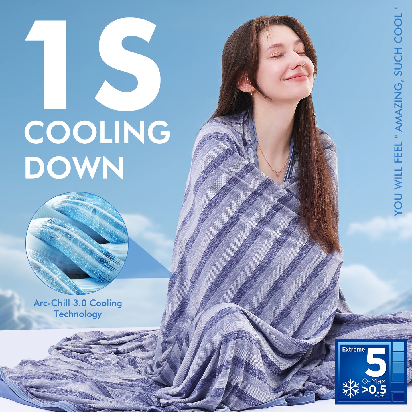 Cooling Blanket, Aship Summer Blanket Japanese Arc-Chill Cool Fiber Q-Max>0.5 Lightweight Double-sided Cold Blanket for Hot Sleepers
