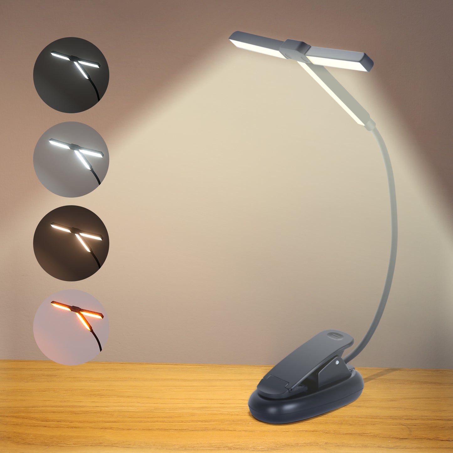 Aship Tri-Head Adjustable Book Light,3 Colors 12 Brightness Levels Clip on Reading Book,Eye-Care Clip on Reading Light Up to 100 Hrs,Perfect Little Book Light for Readers & Kids