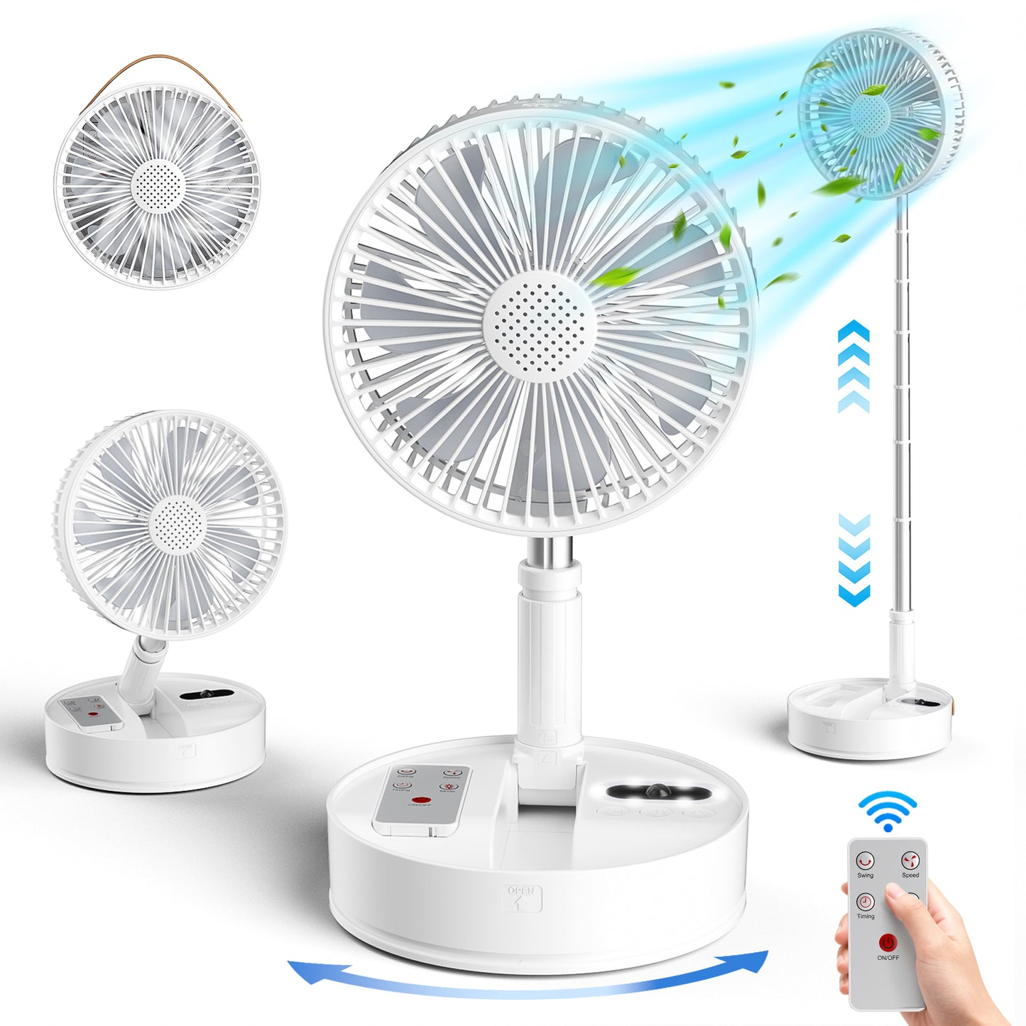 Aship Battery Operated Fan with Remote, 8in Height Adjustable Standing Fan with Night Light & Aroma Diffuser, 4 Speed 7200mAh Rechargeable Pedestal Fan for Bedroom Office Camping Travel