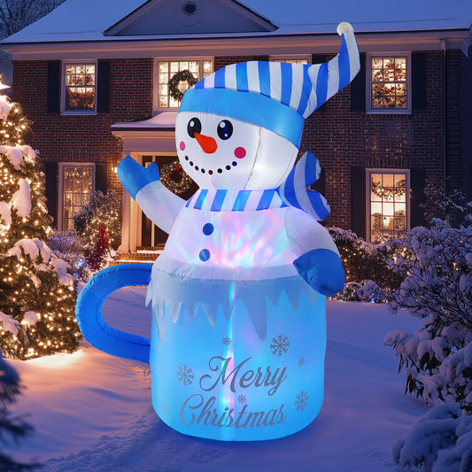 Aship 6FT Teacup Snowman Christmas Inflatable with Disco Lights, Outdoor Christmas Blow Up Inflatables Decorations Lighted Snowman for Christmas for Yard Indoor Outdoor Decor