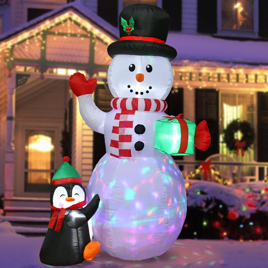 Aship 6FT Christmas Inflatables Snowman Outdoor Decorations, Snowman Inflatable with Build-in Rotating LED Light and Christmas Penguin Gift Box,Blow Up Yard Decor for Patio Lawn Garden Holiday Party