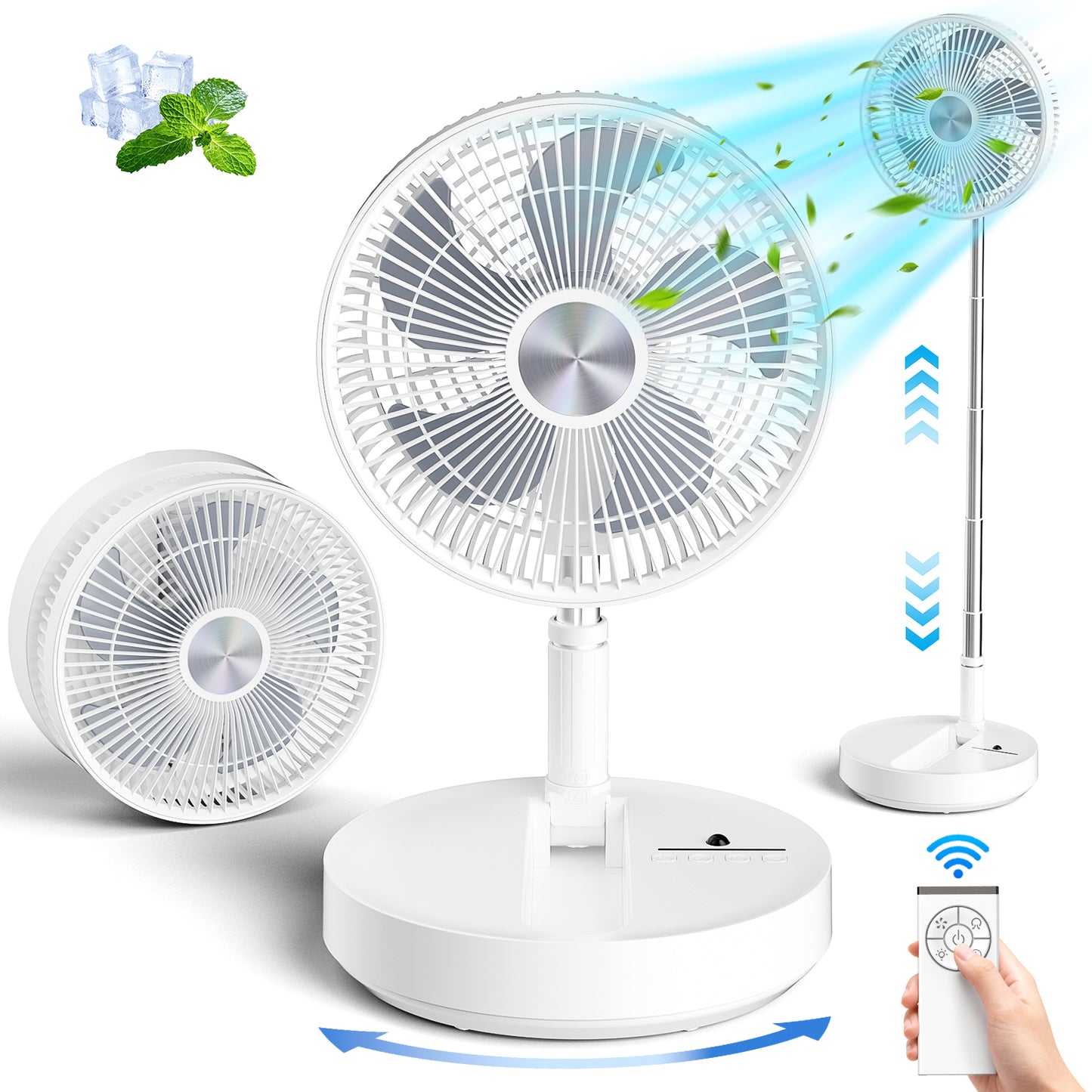 Aship Battery Operated Fan with Remote, 8in Height Adjustable Standing Fan with Night Light & Aroma Diffuser, 4 Speed 7200mAh Rechargeable Pedestal Fan for Bedroom Office Camping Travel