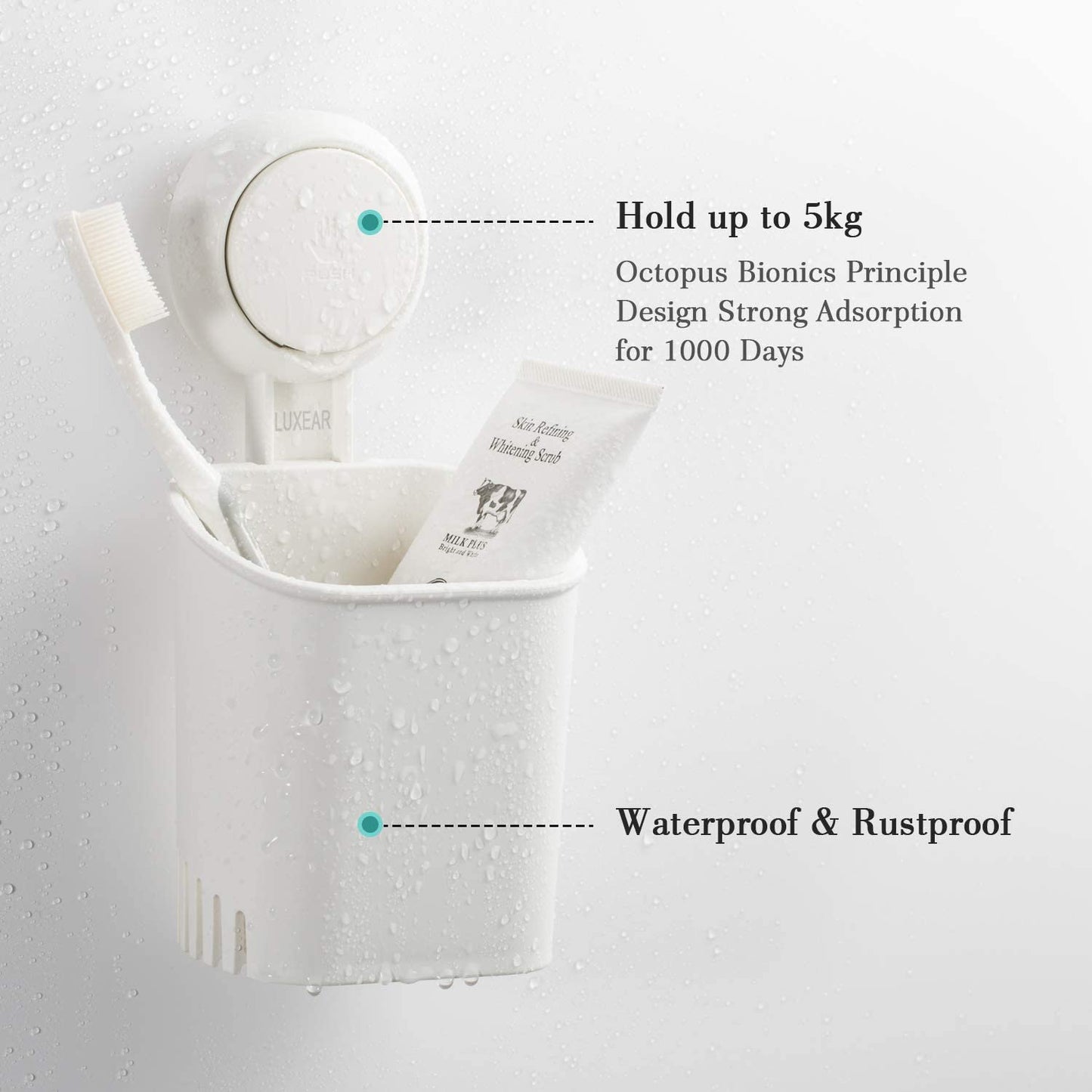 Aship Suction Cup Toothbrush Holder, No-Drill Removable Toothbrush Holders for Bathrooms Kitchen, 11 lbs Heavy Duty Tooth Brush Holder, Waterproof Electric Toothbrush & Toothpaste Holder, White