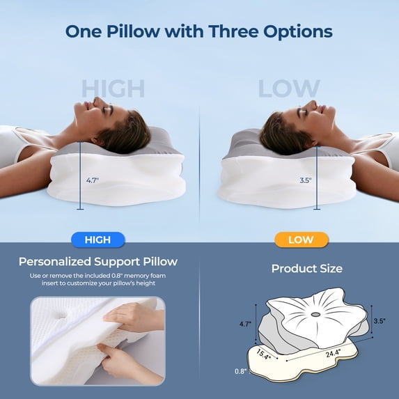 Aship Cervical Pillow for Neck Pain Relief, Ergonomic Contour Memory Foam Pillows, 4-Level Height Adjustable Cooling Pillow Cozy Sleeping, Neck Pillow for Side Back Stomach Sleeper with Pillowcase