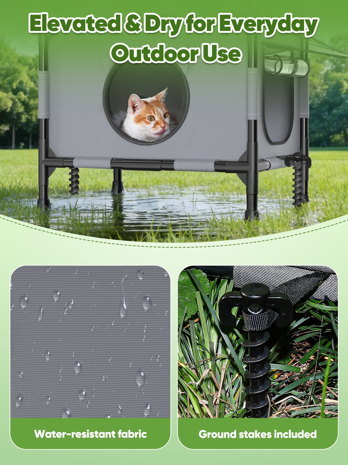 Aship Elevated Outdoor Cat House, Dual-layer Oxford Cat House with Canopy & Reversible Mat, Breathable & Moisture-Resistant Outdoor Cat Shelter for Multiple Cats