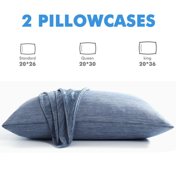 Aship Cooling Pillow Cases, Dual-Sided Summer Cooling Pillowcases, Arc-Chill Jade-Infused Fiber, Breathable & Moisture-Wicking, Non-Slip Hidden Zipper, Machine Washable, King 20''x36'', 2 Pack Blue