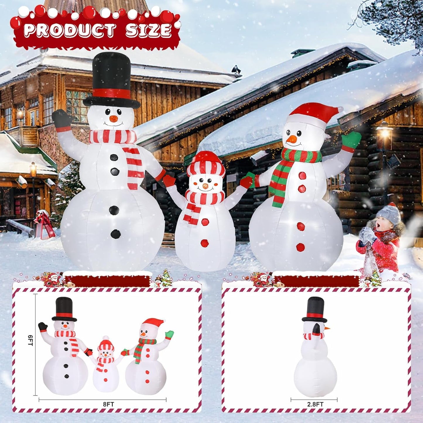 Aship 6x8FT Christmas Inflatable Snowman Family, Christmas Blow Up Yard Snowman Outdoor Decor with Rotating LED Ligh for Indoor Outdoor Yard Patio Lawn Garden Party