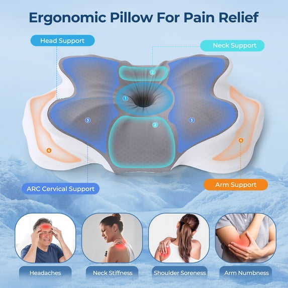 Aship Cervical Pillow for Neck Pain Relief, Ergonomic Contour Memory Foam Pillows, 4-Level Height Adjustable Cooling Pillow Cozy Sleeping, Neck Pillow for Side Back Stomach Sleeper with Pillowcase