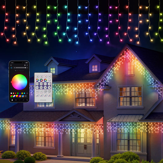 Aship Smart Christmas Icicle Lights, 408 LED 32.81ft APP Control Color Changing String Lights, Plug in Dynamic DIY Decor with Memory for Living Room Bar Eaves Yard
