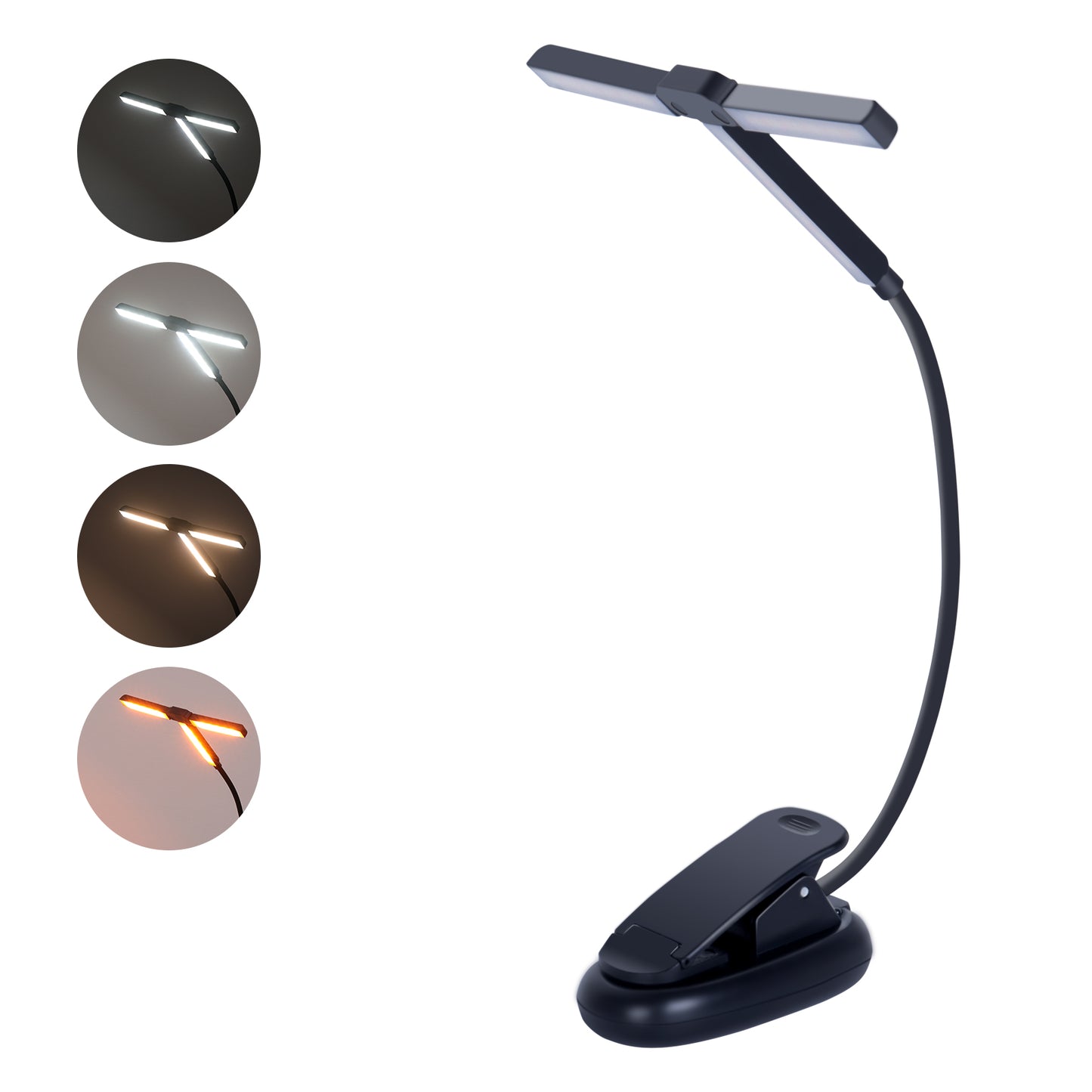Aship Tri-Head Adjustable Book Light,3 Colors 12 Brightness Levels Clip on Reading Book,Eye-Care Clip on Reading Light Up to 100 Hrs,Perfect Little Book Light for Readers & Kids