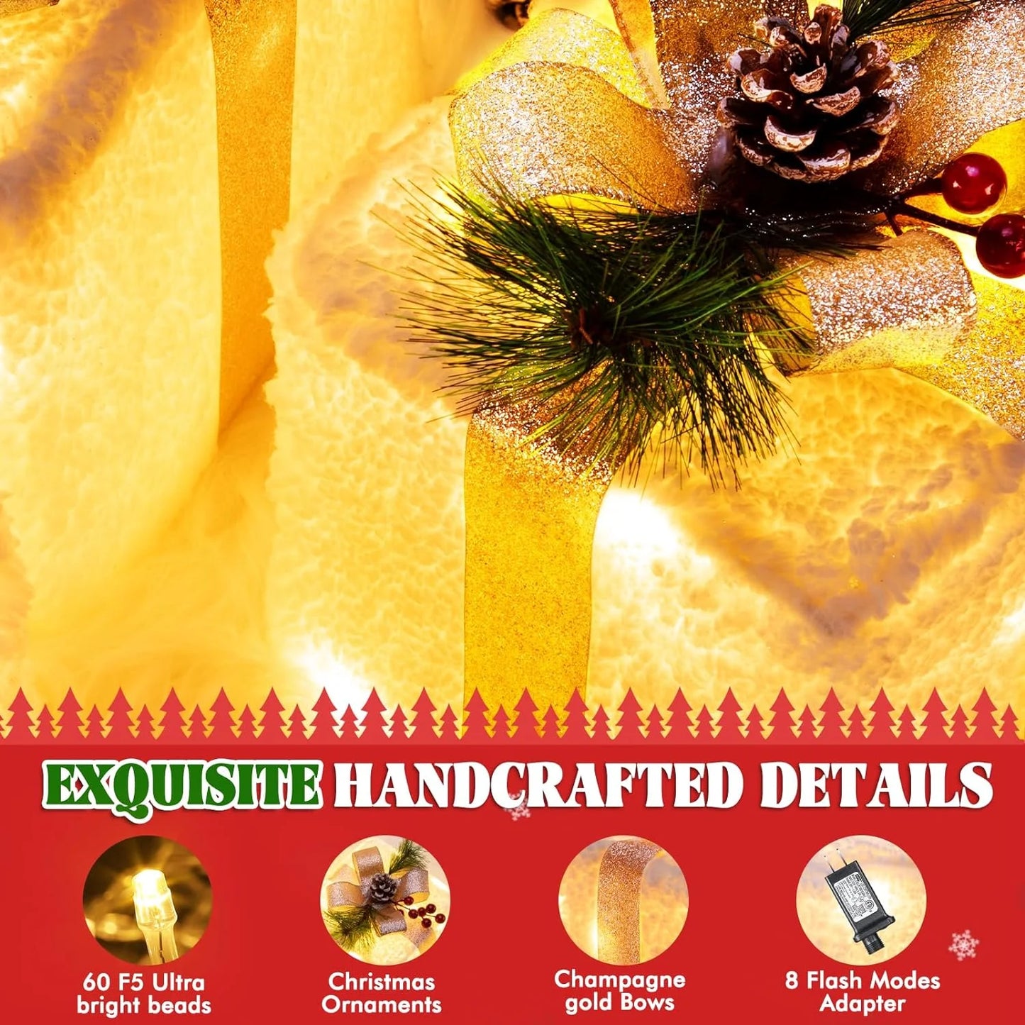 Aship Christmas Lighted Gift Boxes, Set of 3 Lighted UP Gift Boxes with 8 Modes & Timer, Champagne Gold for Indoor Outdoor Tree, Home Holiday Decor