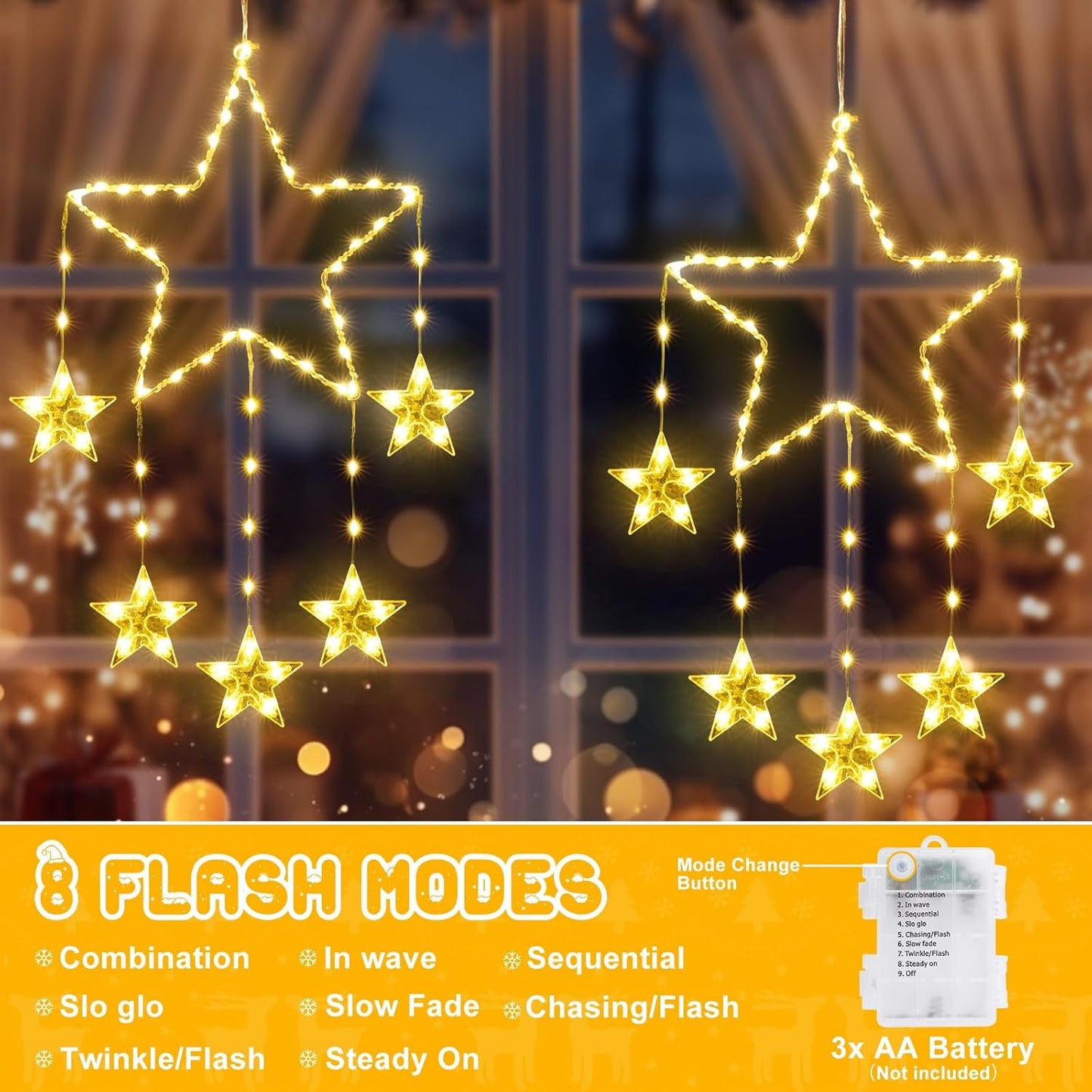 Aship Christmas Window Lights, 84 LEDs 12 Stars Window Lights, 8 Modes & Timer Memory Battery Operated Christmas Silhouette Decoration Lights