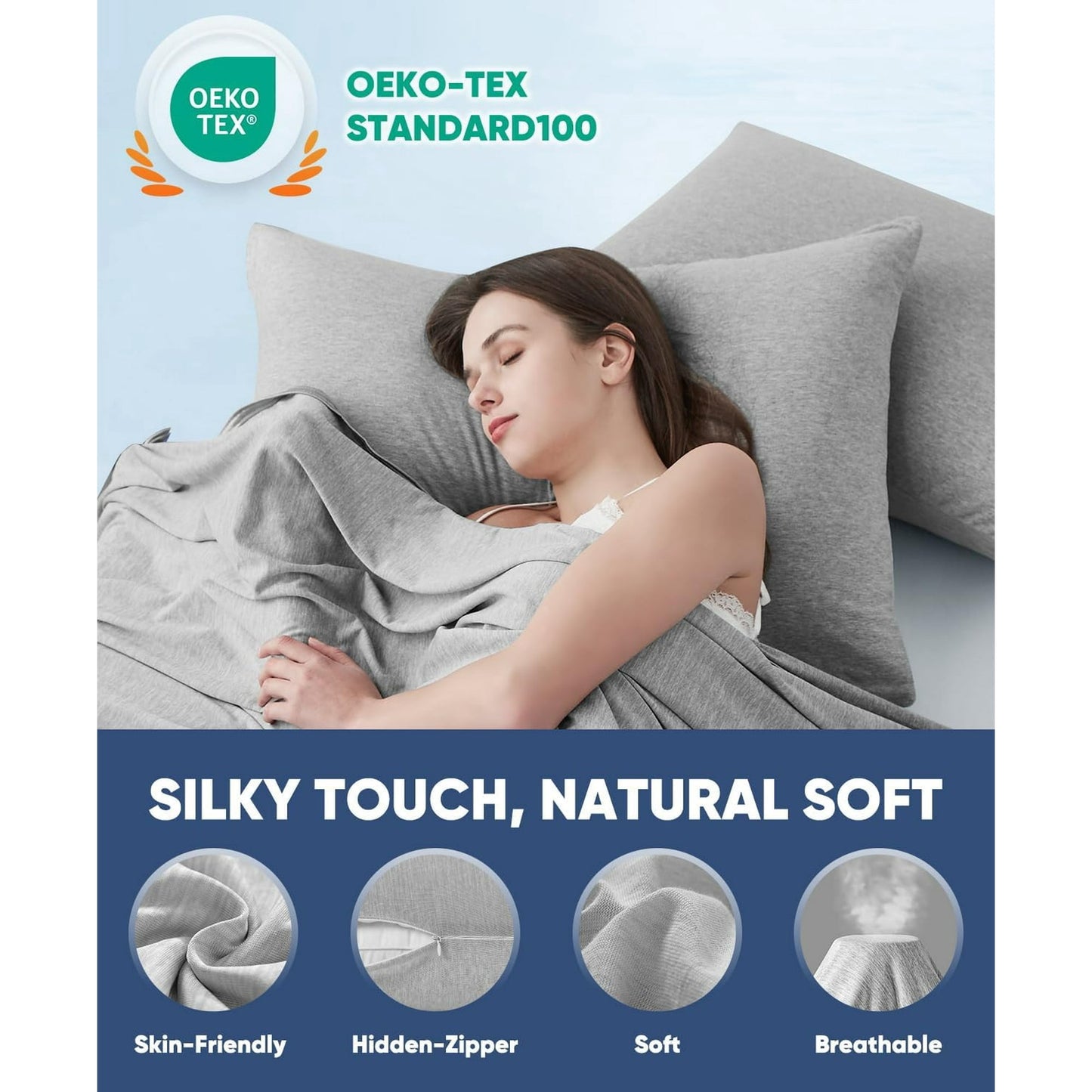 Aship Arc-Chill Cooling Pillow Cases, Q-Max >0.45 Jade-Infused Dual-Sided Summer Cooling Pillowcase, Smoother Skin & Frizz-Free Hair, Hidden Zipper, Machine Washable, Queen 20''x30'', 2 Pack Gray