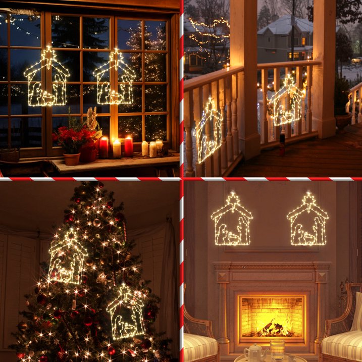 Aship Christmas Decorations, 8 Modes Lighted Nativity Christmas Window Silhouette Lights for Christmas Window Decor Indoor, Nativity Scene Christmas Window Lights with Timer Function, Warm White
