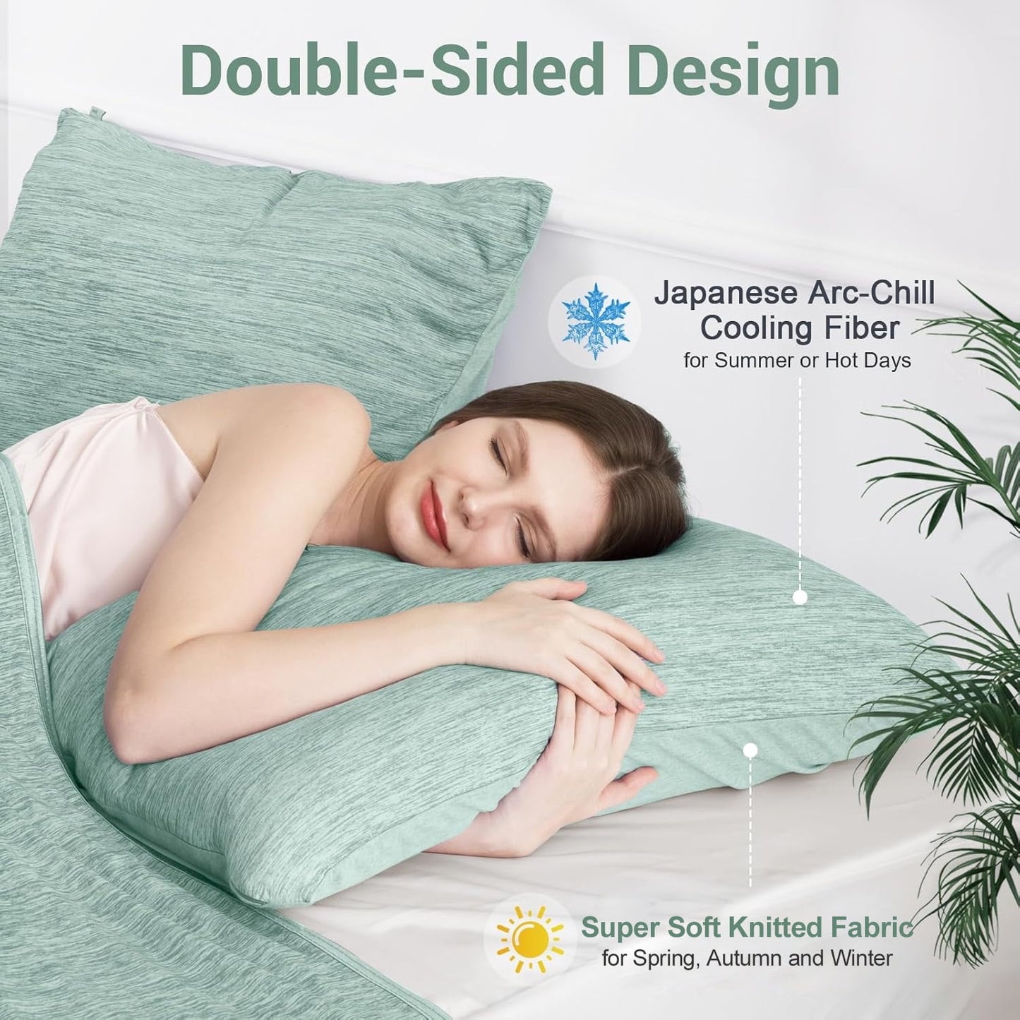 Aship Arc-Chill Cooling Pillow Cases, Q-Max >0.45 Jade-Infused Dual-Sided Summer Cooling Pillowcase, Smoother Skin & Frizz-Free Hair, Hidden Zipper, Machine Washable, Queen 20''x30'', 2 Pack Green