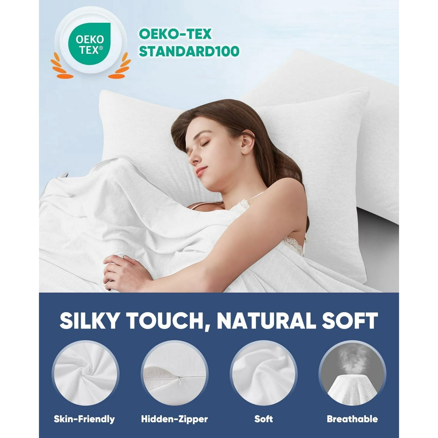 Aship Arc-Chill Cooling Pillow Cases, Q-Max >0.45 Jade-Infused Dual-Sided Summer Cooling Pillowcase, Smoother Skin & Frizz-Free Hair, Hidden Zipper, Machine Washable, Standard 20''x26'', 2 Pack White