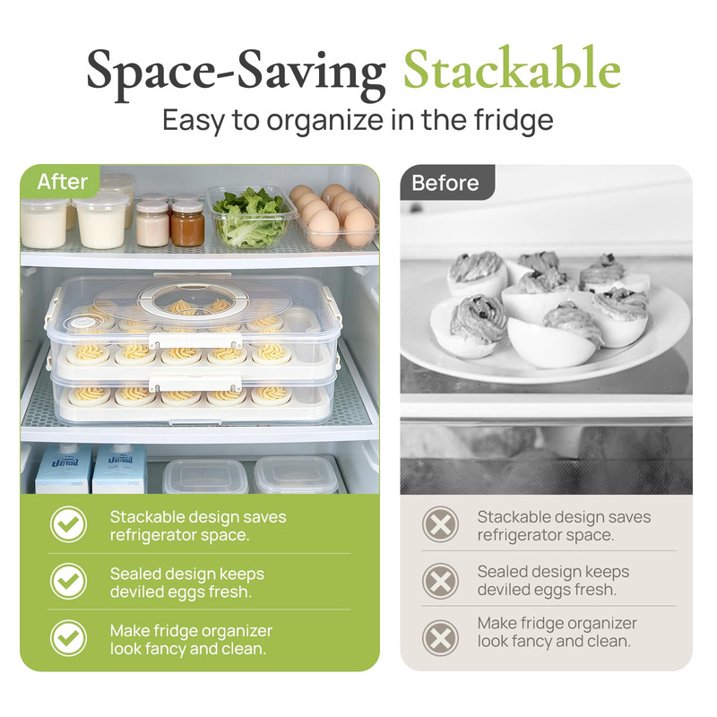 Aship Deviled Egg Containers with Lid, 2 Pack 40 Count Deviled Egg Trays with Handle, Date Dial, Air Vent & Fork Slot, Stackable Egg Holder for Fridge, Portable Carrier for Easter Thanksgiving Party