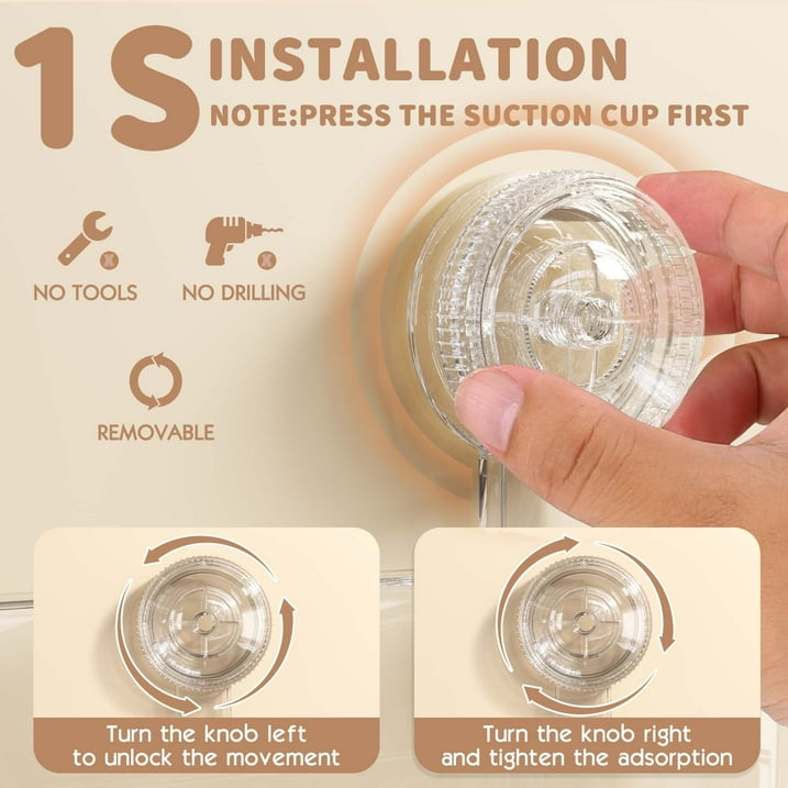 Aship Suction Cup Shower Caddy, No-Drill Removable Shower Organizer with 4 Movable Hooks & Drainage, 22lb Heavy Duty Waterproof Shower Storage for Bathroom Kitchen, Clear Suction Shower Caddy