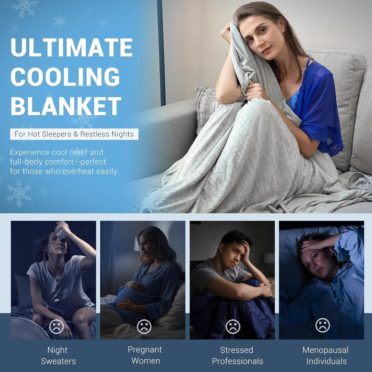Aship Cooling Blanket Queen 79"x 86", Summer Blankets Q-MAX>0.5 Double Sided Cool Blanket Arc-Chill Cooling Bed Blanket Soft Breathable for Beds Sofa Travel, Gray