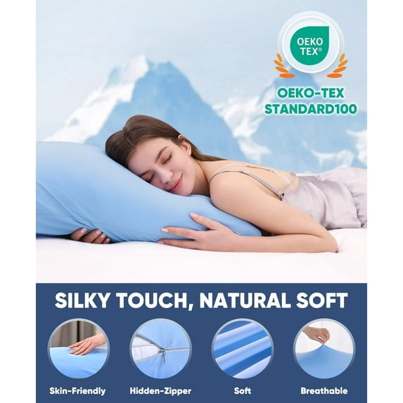 Aship Cooling Pillowcases 2 Pack, Q-max 0.55 Japanese Arc-Chill Fiber, Oeko-Tex Certified, Super Soft & Cooling for Hot Sleepers, Hidden Zipper, Machine Washable, Stretch for Standard, Blue