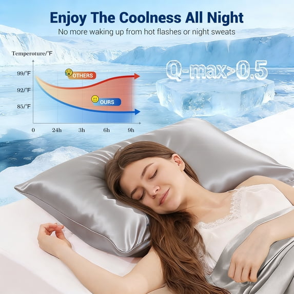 Aship Arc-Chill 3.0 Cooling Pillow Cases, Q-max >0.5 Jade-Infused Silky Pillowcase for Hair & Skin, Breathable & Moisture-Wicking, Hidden Zipper, Machine Washable, King 20''x36'', 2 Pack Silver Gray