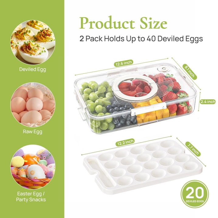 Aship Deviled Egg Containers with Lid, 2 Pack 40 Count Deviled Egg Trays with Handle, Date Dial, Air Vent & Fork Slot, Stackable Egg Holder for Fridge, Portable Carrier for Easter Thanksgiving Party